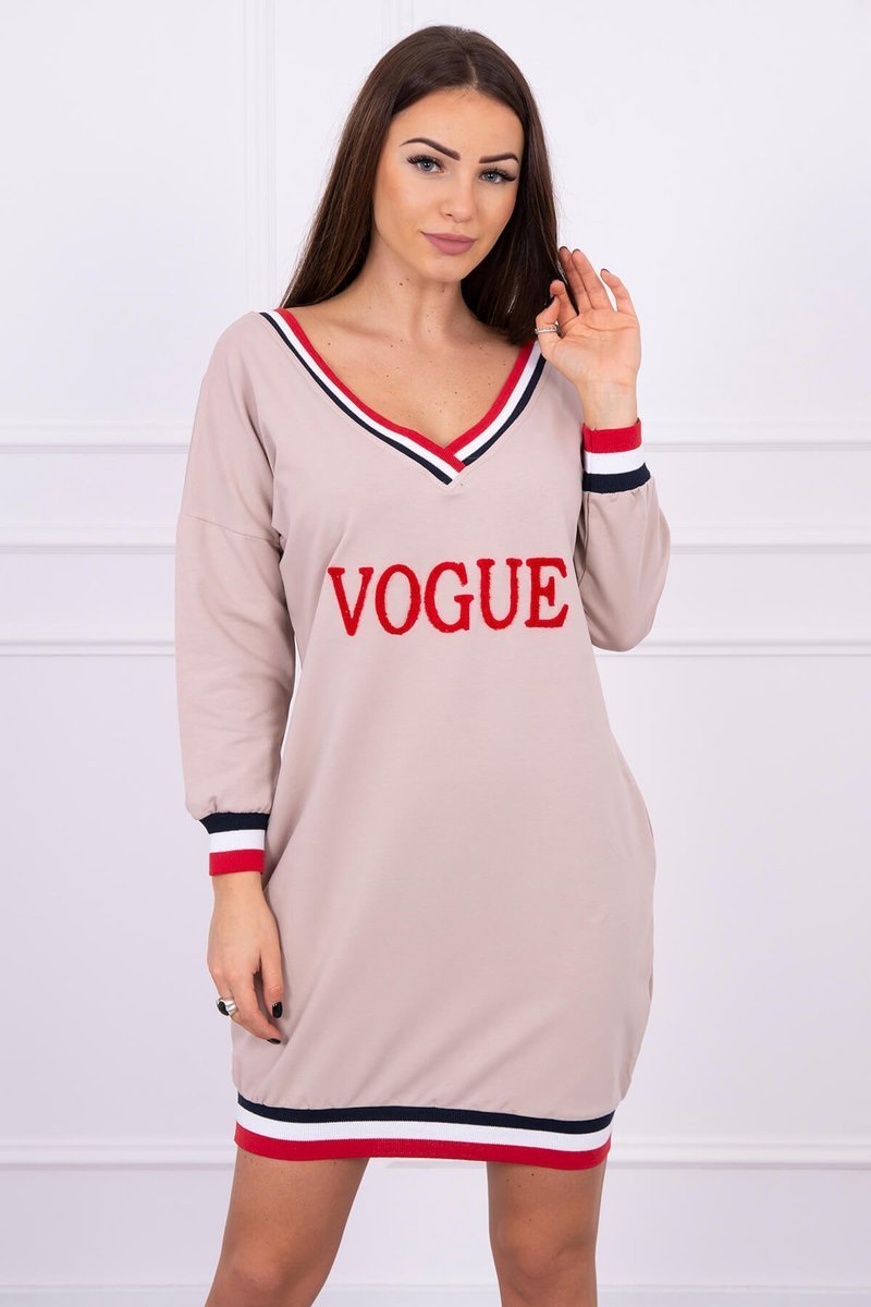 Športvoé šaty s nápisom Vogue béžové
