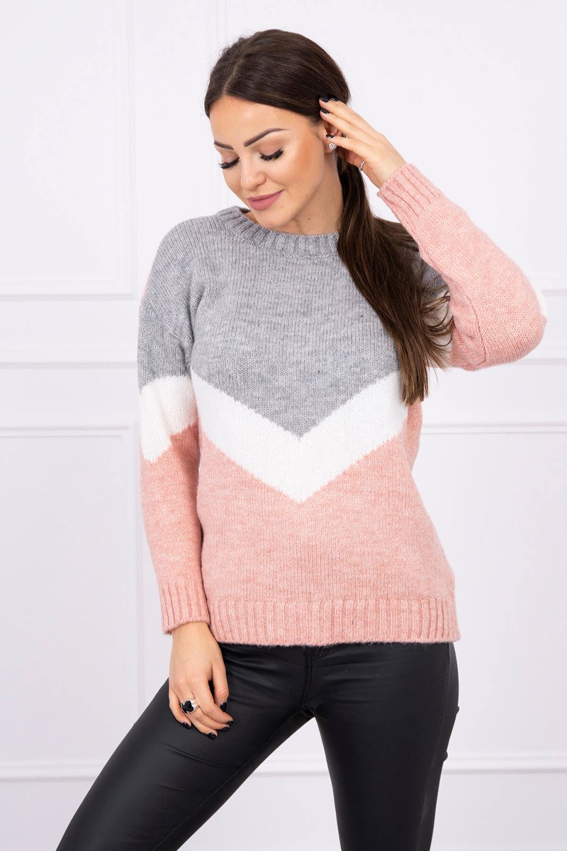 Dámsky sveter s geometrickými vzormi ružový