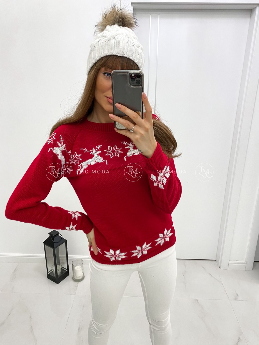 Dámsky sveter Reindeer červený