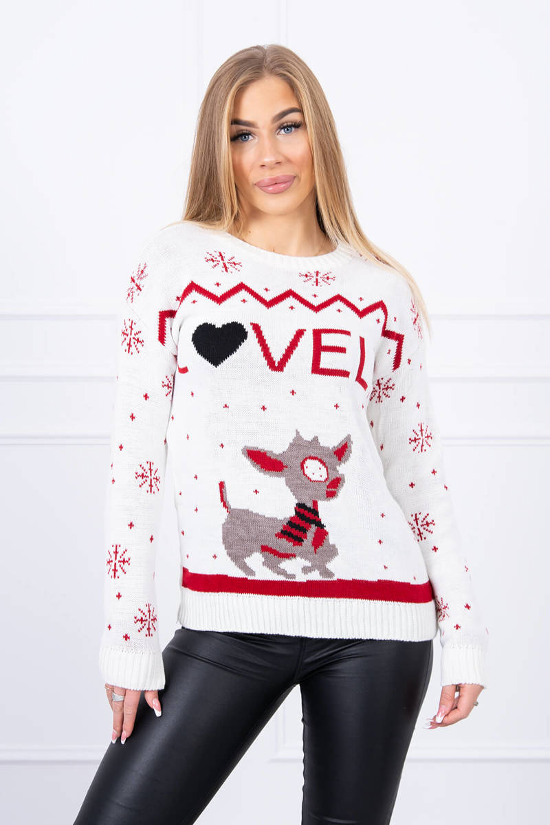 Dámsky vianočný sveter s nápisom smotanový