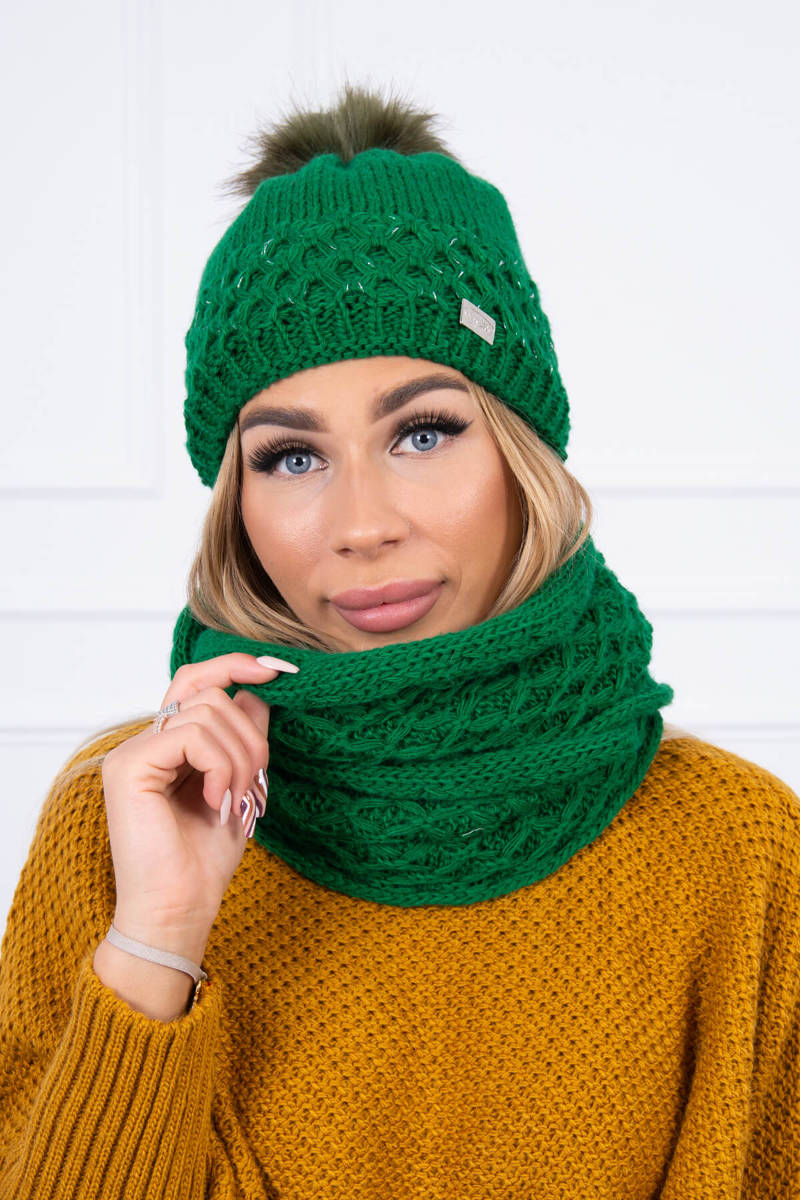 Súpravička - dámska čiapka a šál zelená