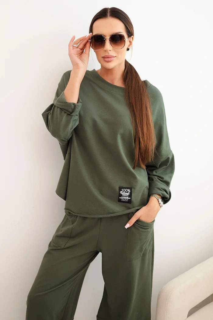 Bavlnená súprava mikina + nohavice khaki