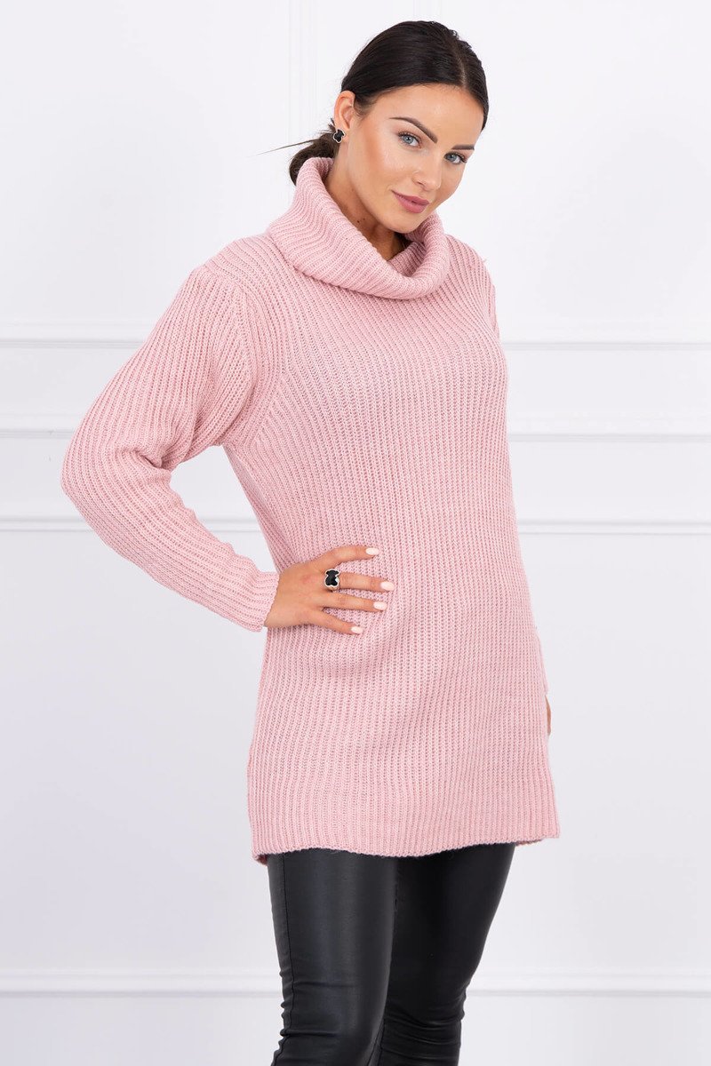 Dámsky sveter s golfom púdrovo-ružový