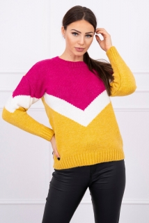 Dámsky sveter s geometrickými vzormi horčicový