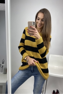 Dámsky sveter s pruhmi žltý