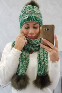 Komplet pletený - čiapka a šál zelený