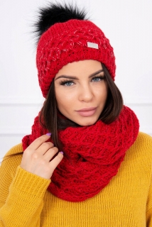 Súpravička - dámska čiapka so šálom červená