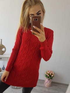 Červený dámsky sveter predĺžený