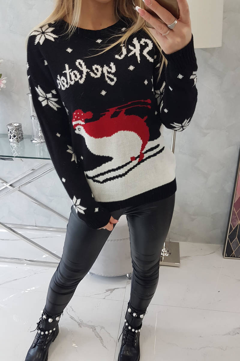 vianočný sveter čierny Tučniak