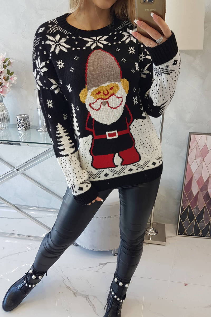 vianočný sveter čierny dedo Mráz