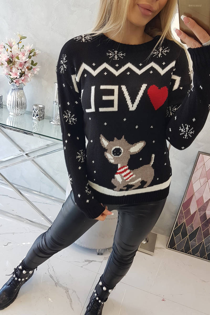 vianočný sveter čierny s nápisom