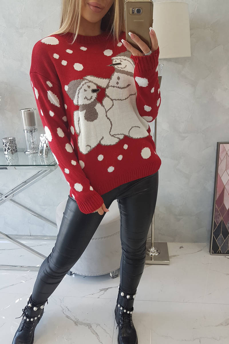 vianočný sveter snehuliaci červený